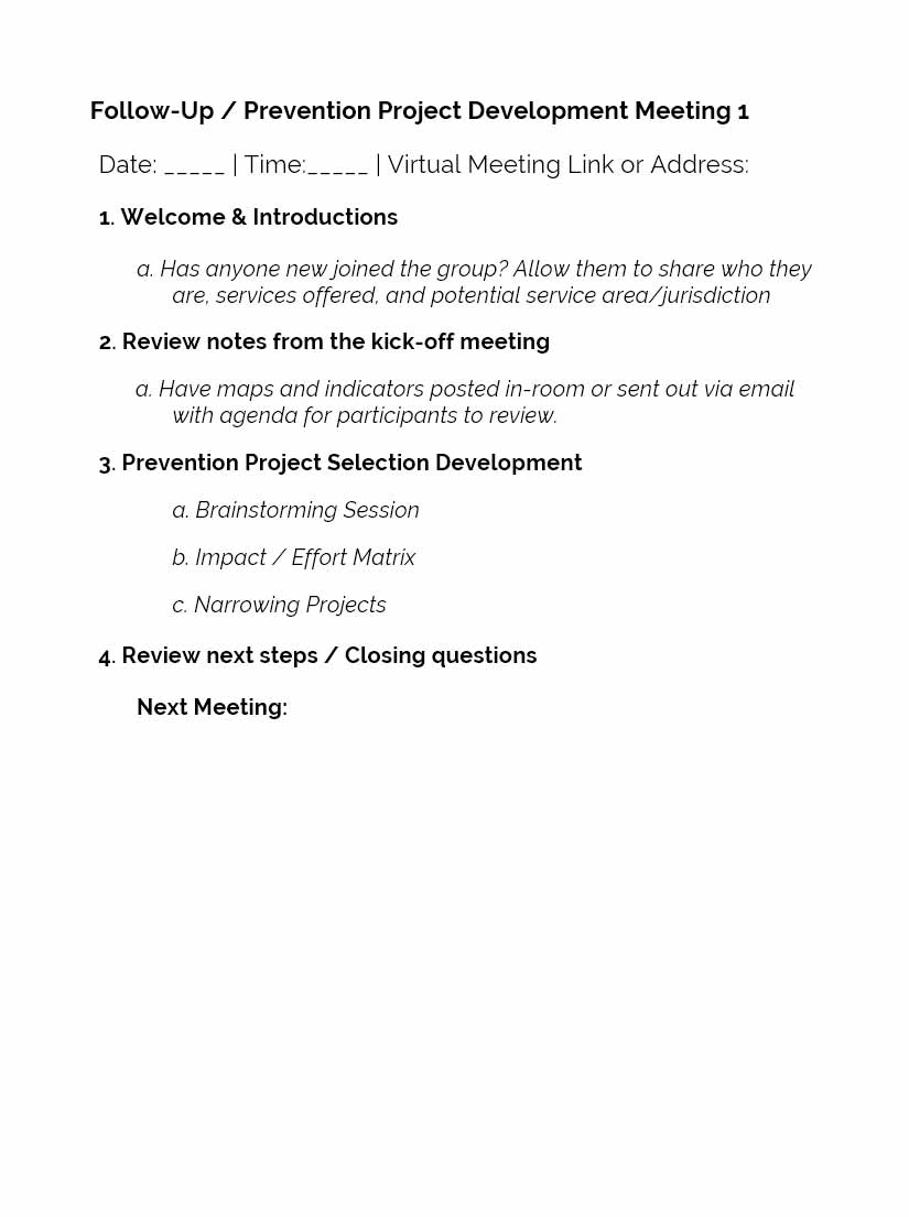 Sample Agenda for Follow-Up Meeting 1